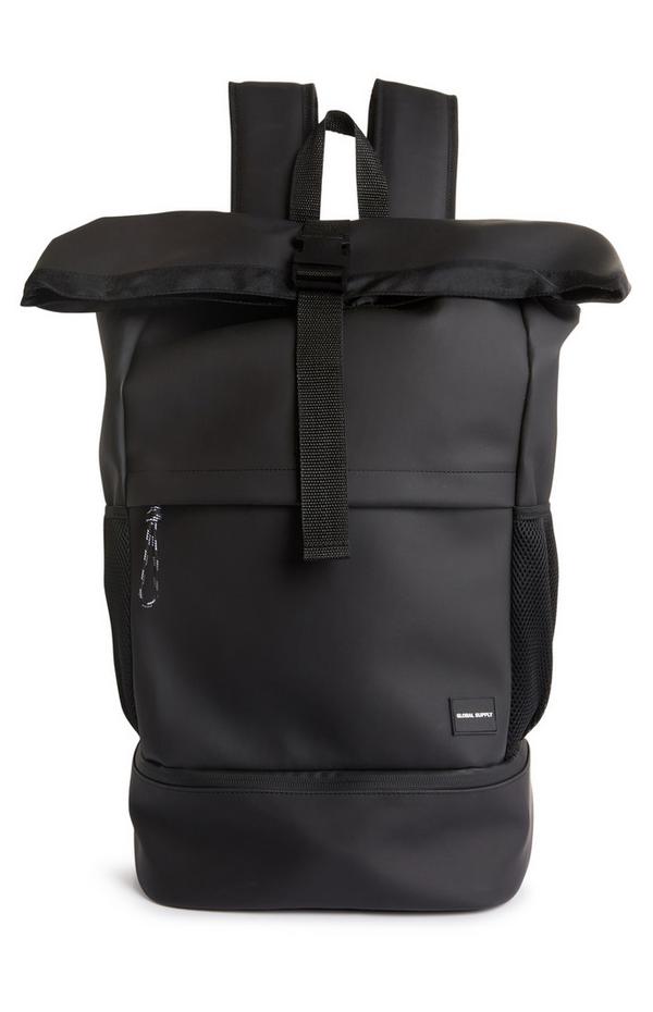 Schwarzer Premium-Rucksack mit eingerollter Öffnung