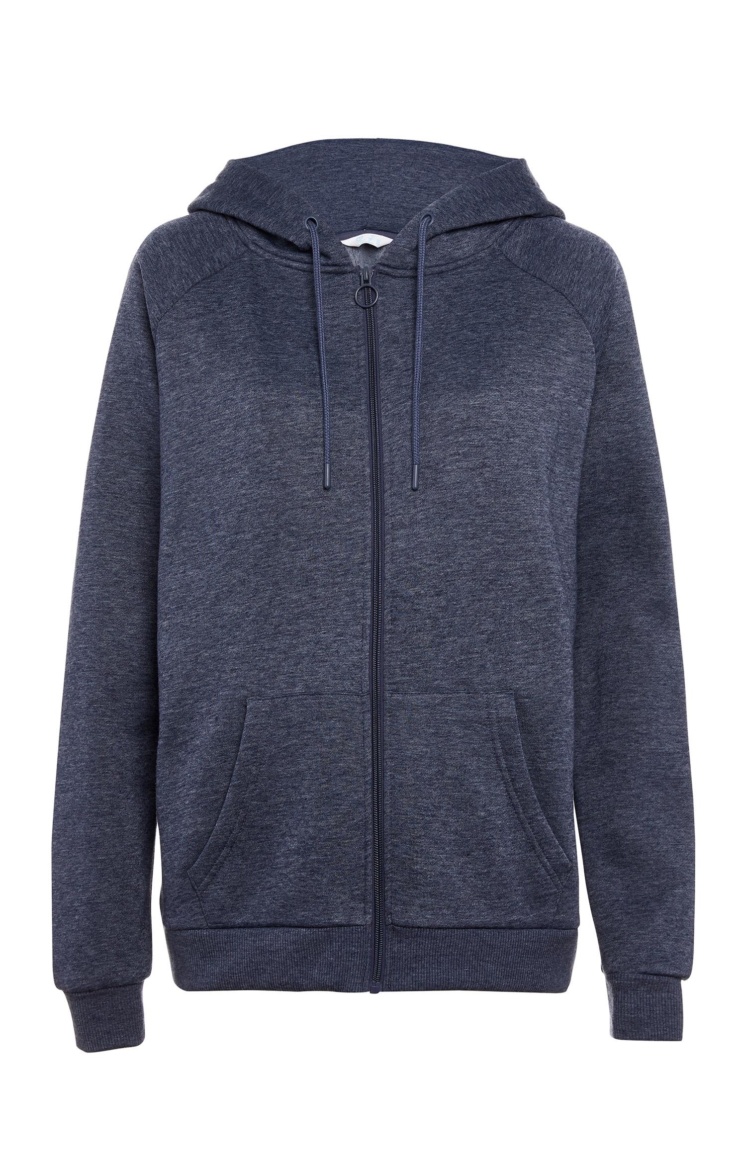 Casaco capuz fecho correr marmoreado azul escuro