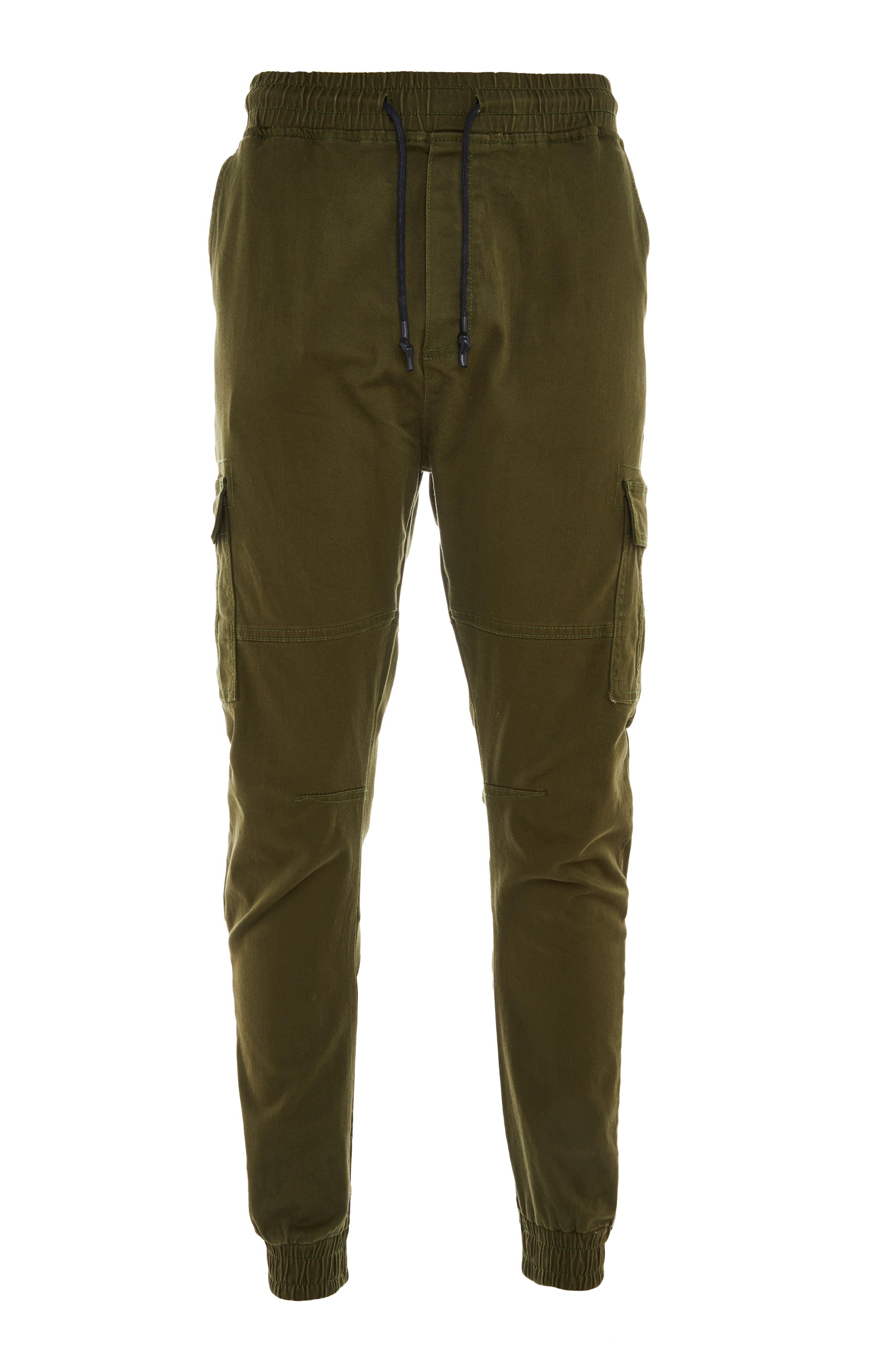 Khaki Tie Waist Cuff Cargo Joggers | Men's Trousers | Men's Clothing ...