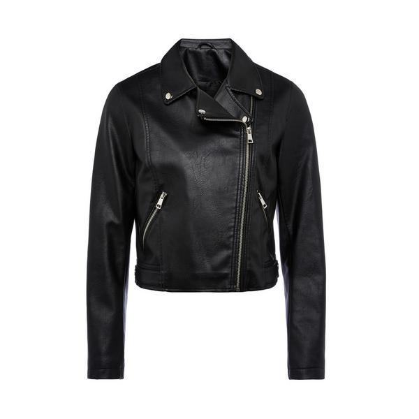 Black Essential Faux Pu Leather Biker Jacket | Women's Coats | Women's ...