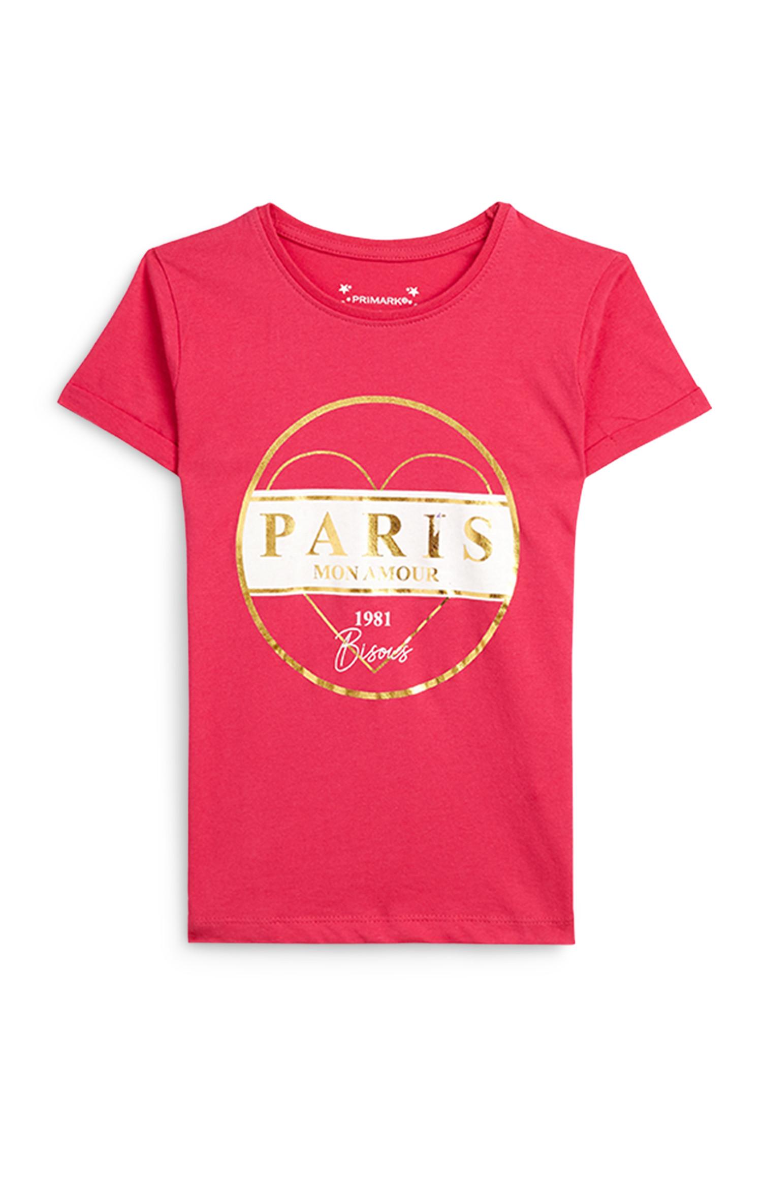 T-shirt manga curta Paris rapariga cor-de-rosa