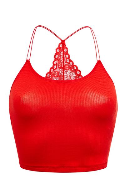 Red Lace Back Ribbed Bralette