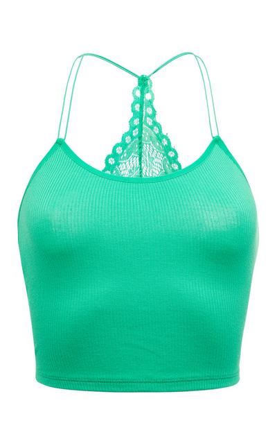 Green Lace Back Ribbed Bralette