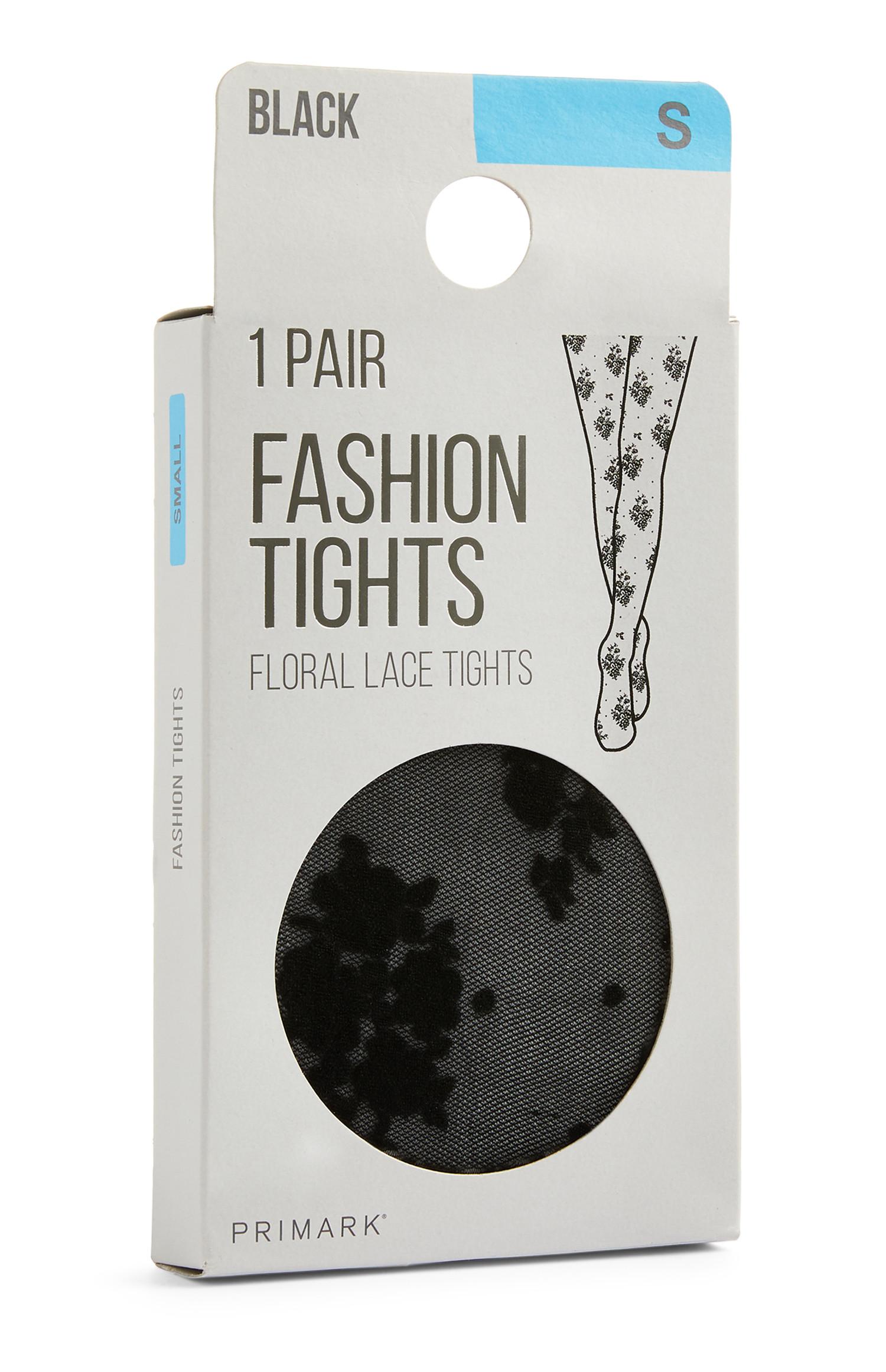 Collants renda padrão floral preto