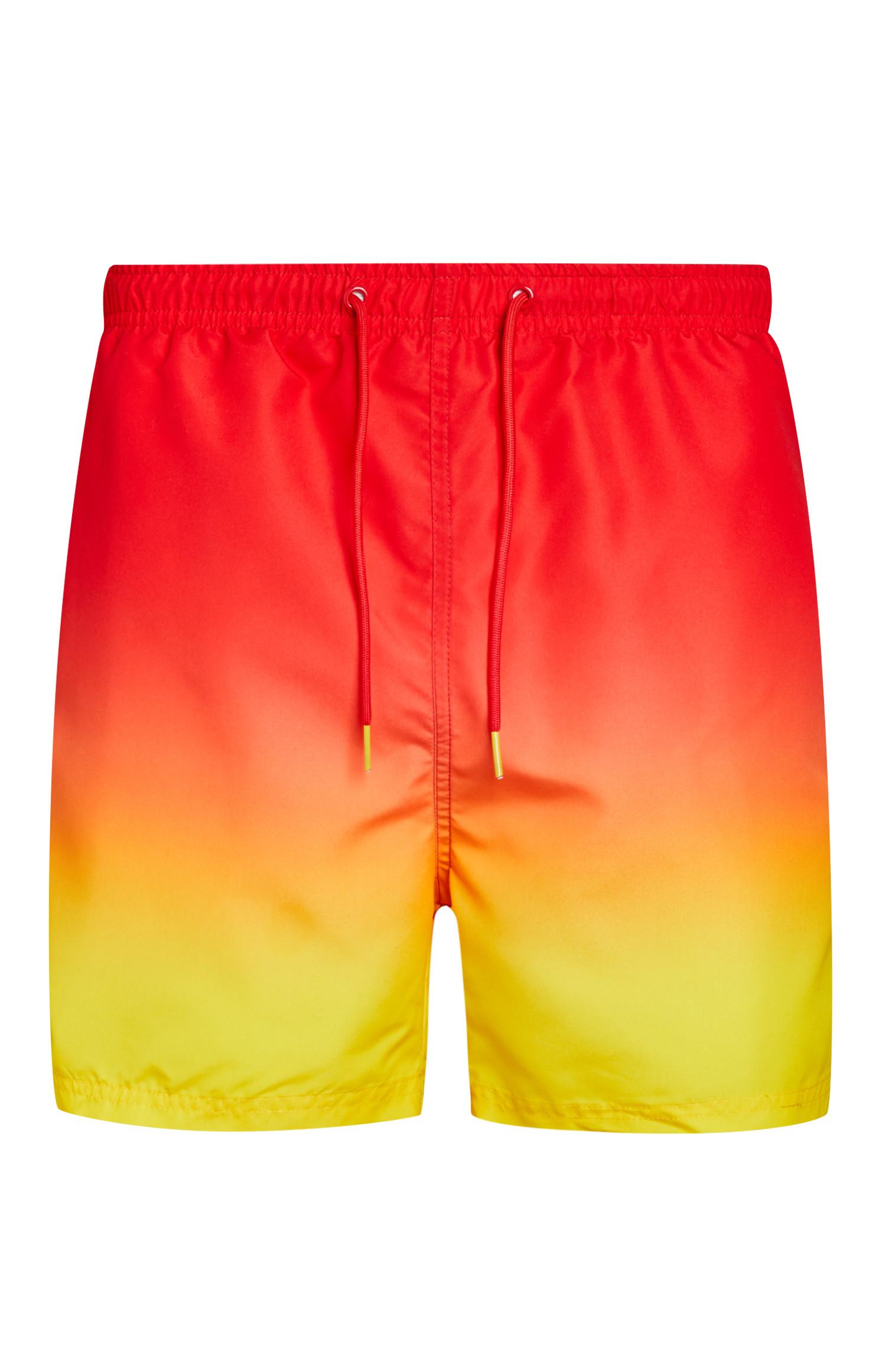 Calções banho desbotados vermelho e amarelo