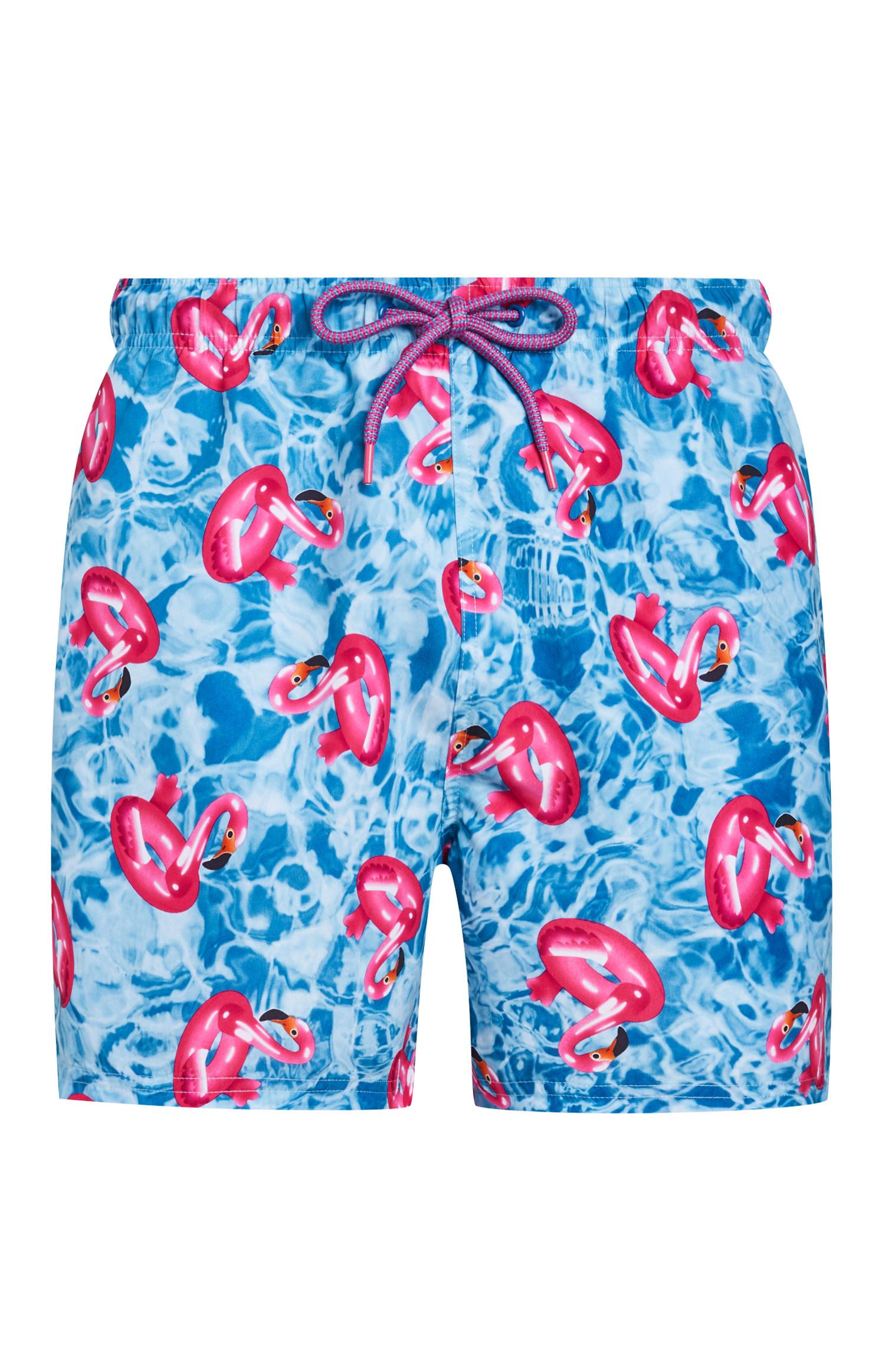Calções banho estampado flamingos azul