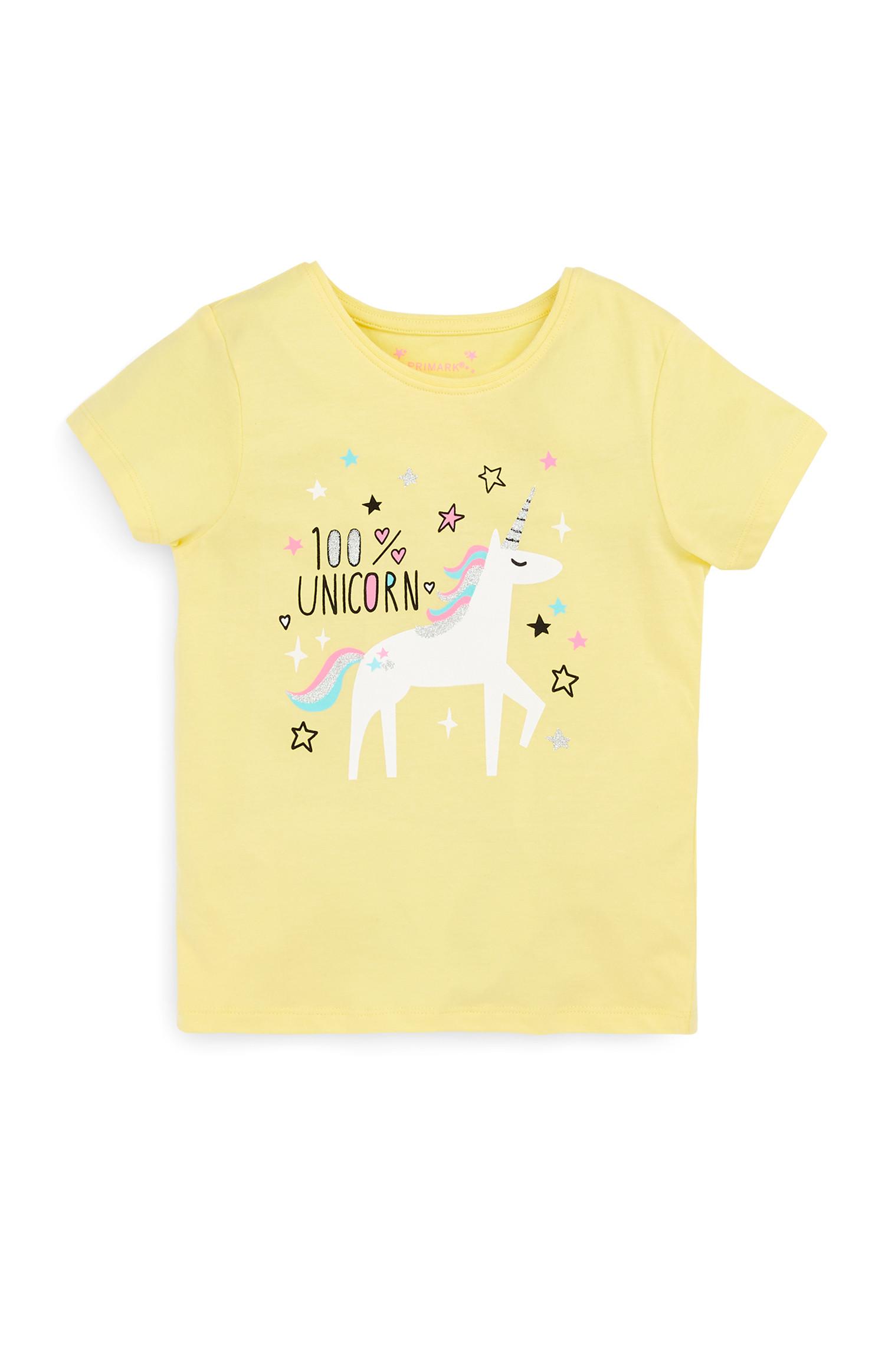 T-shirt unicórnio menina amarelo