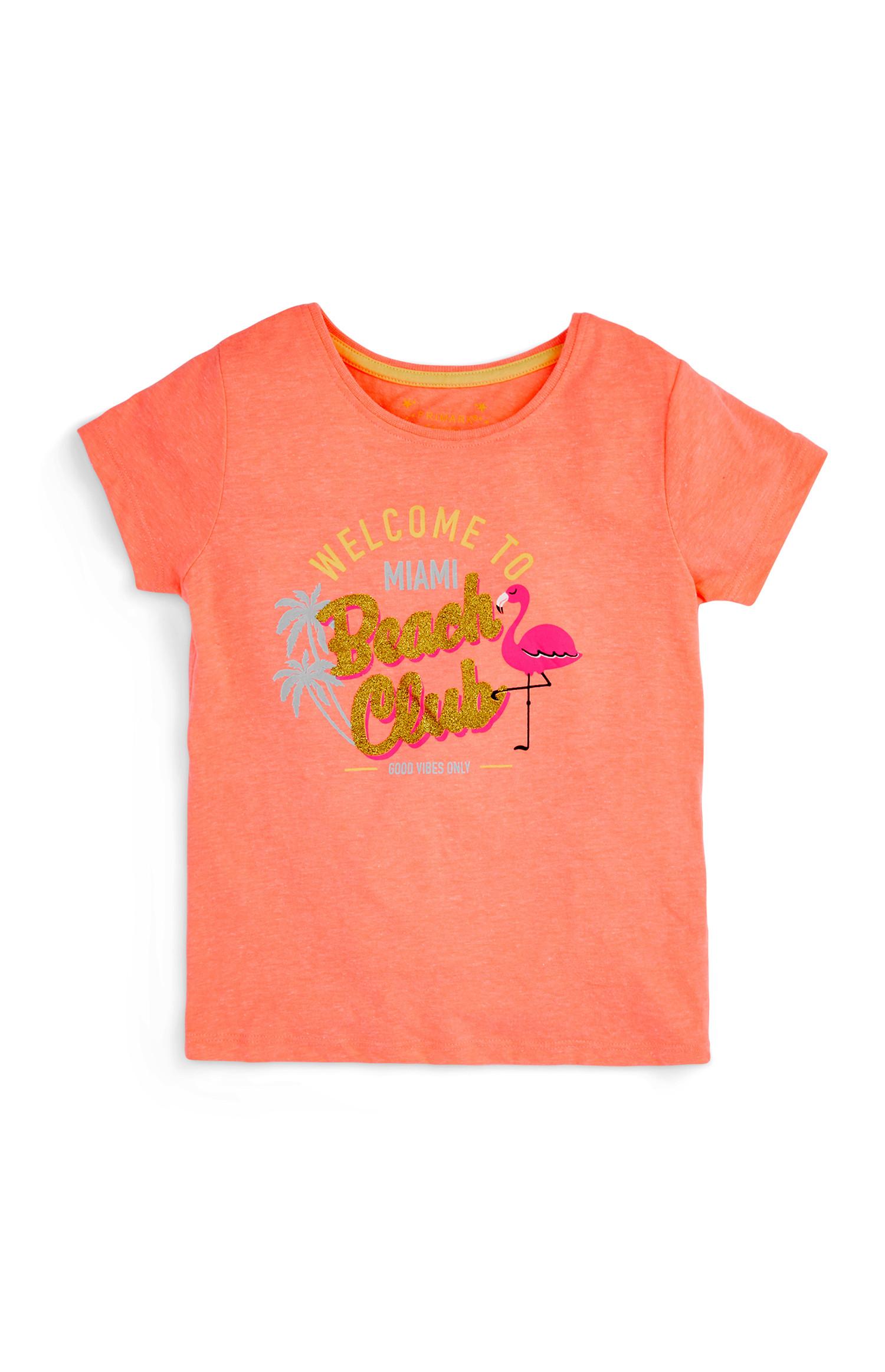 T-shirt flamingo pêssego para menina
