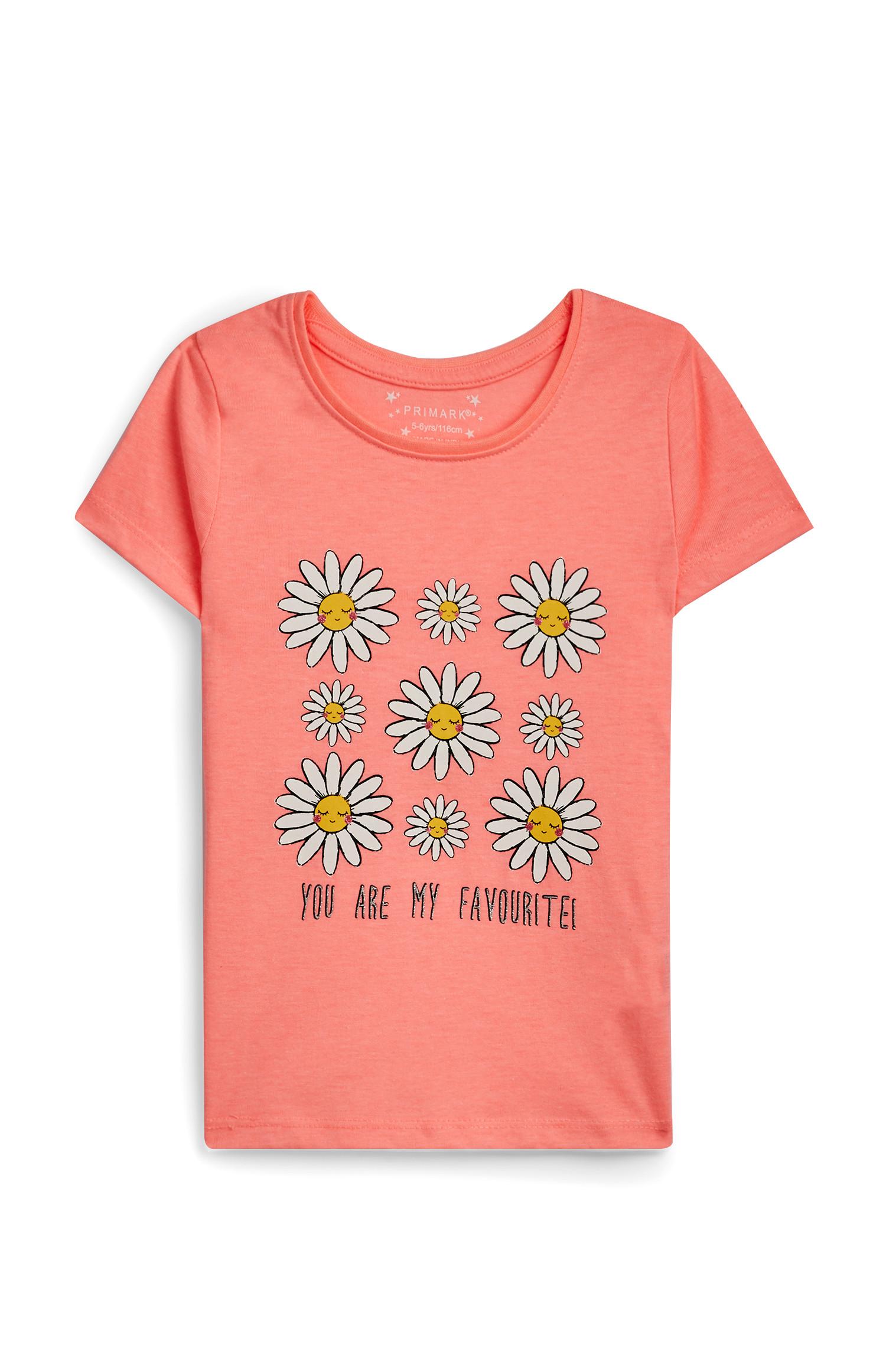 T-shirt manga curta estampado flores menina pêssego