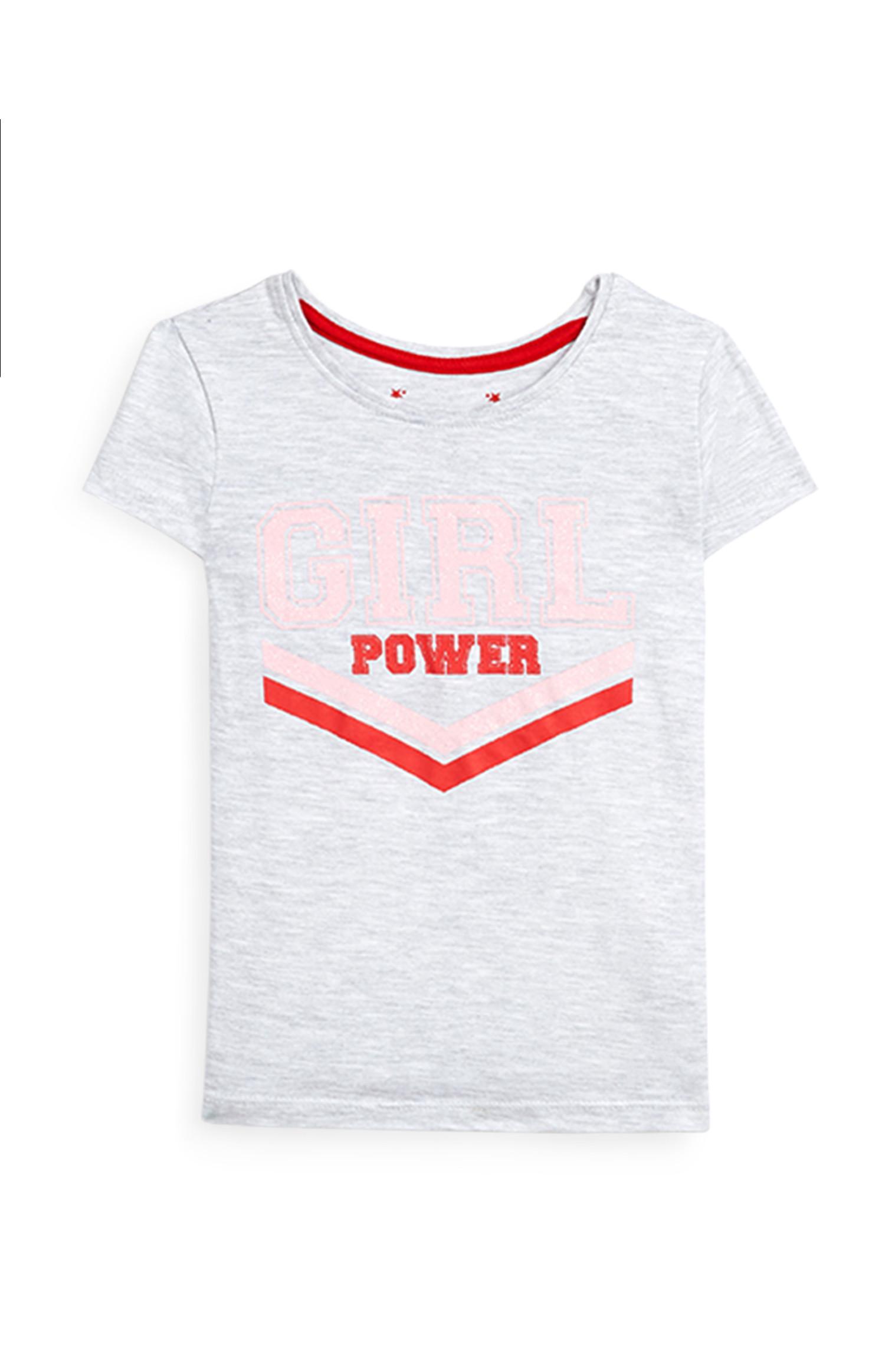T-shirt manga curta slogan Girl Power menina cinzento