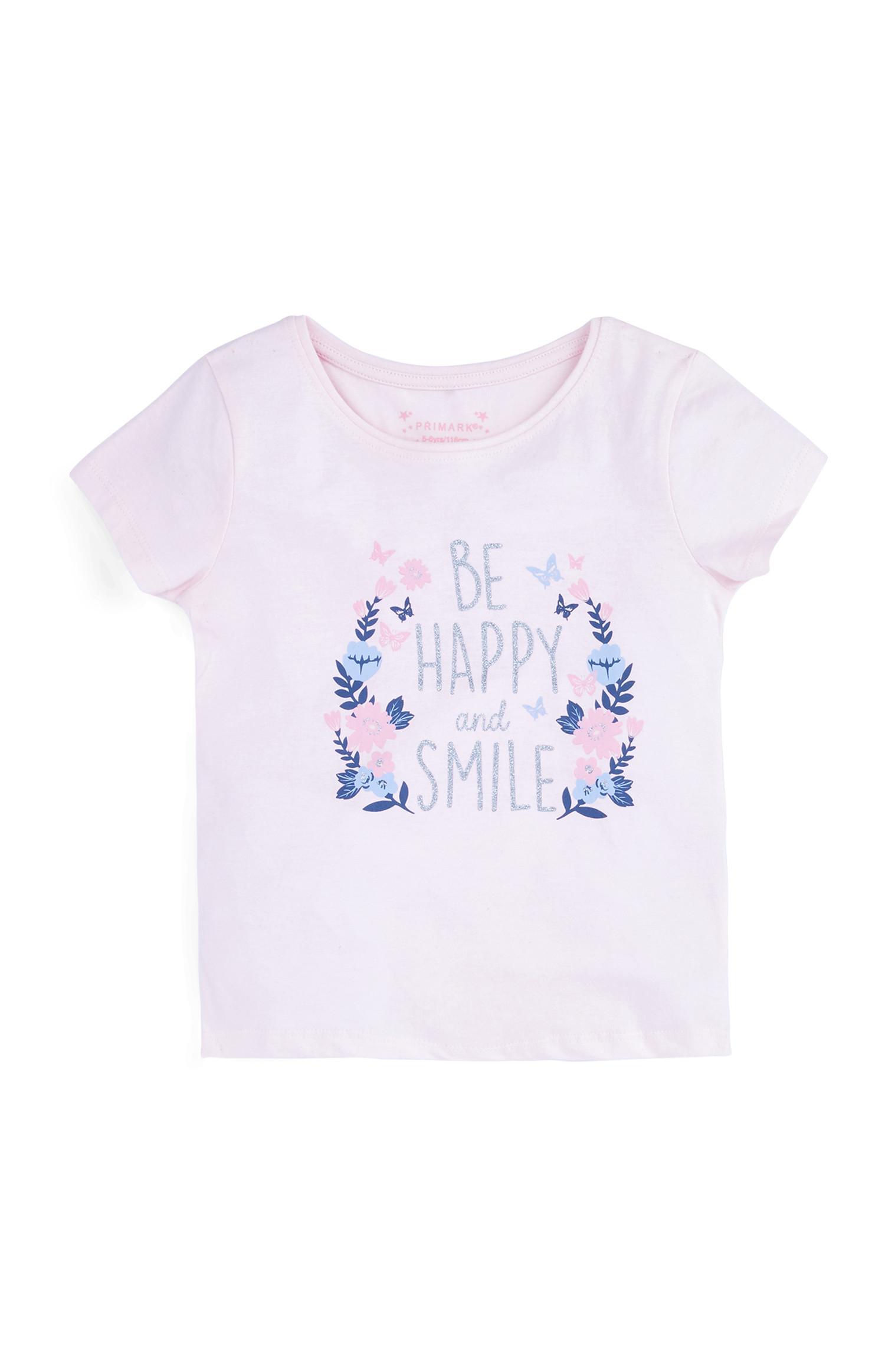 T-shirt slogan Be Happy and Smile menina