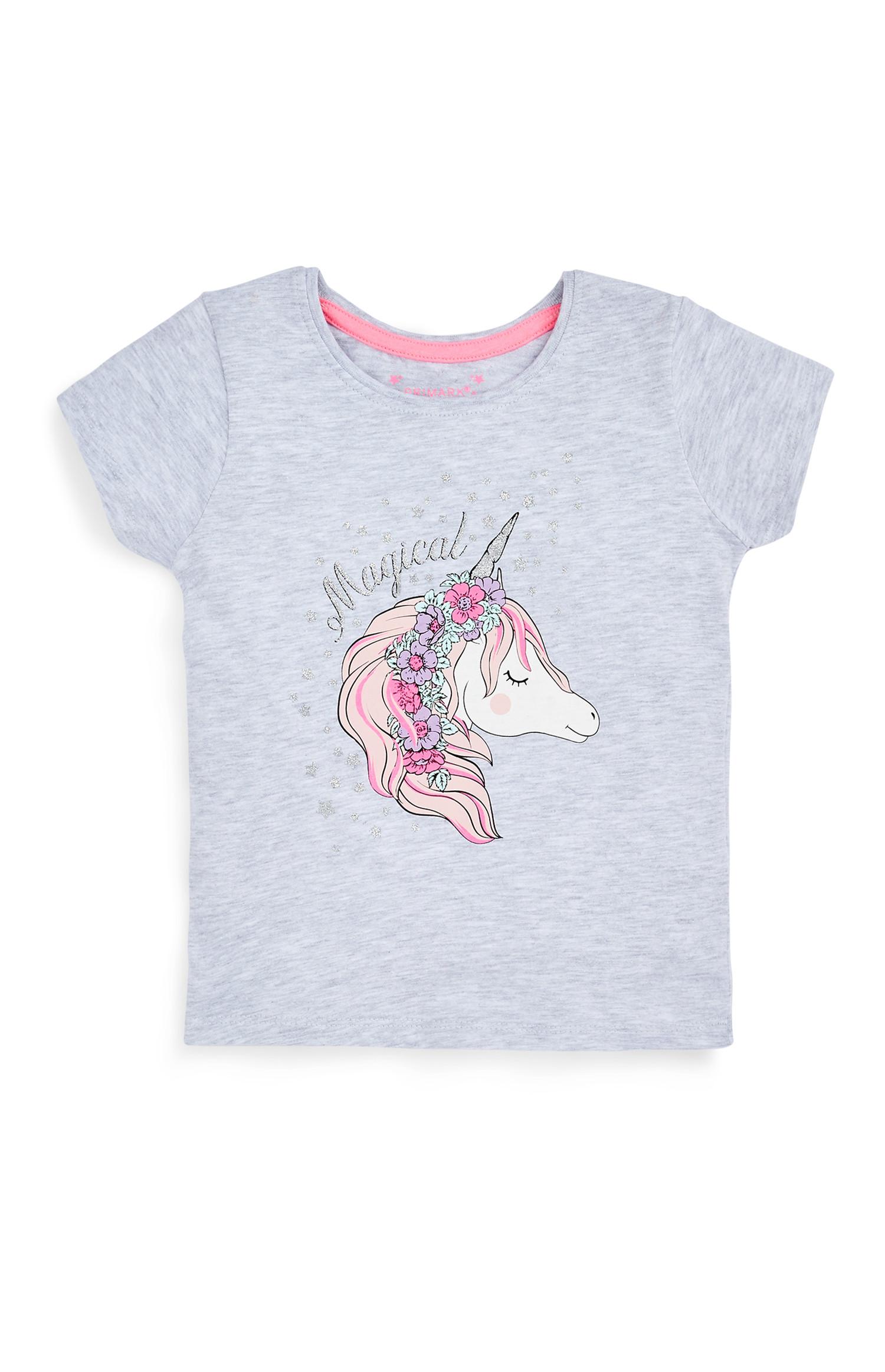 T-shirt unicórnio menina cinzento
