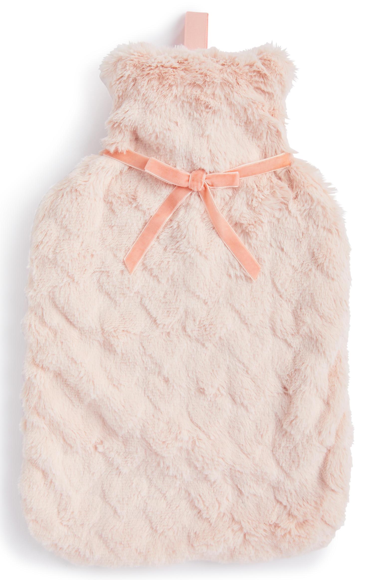 Pink 2 Litre Faux Fur Hot Water Bottle With Ribbon Home Décor