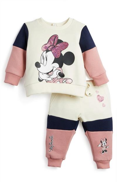 Rožnato-bel dekliški komplet za prosti čas Minnie Mouse za dojenčke