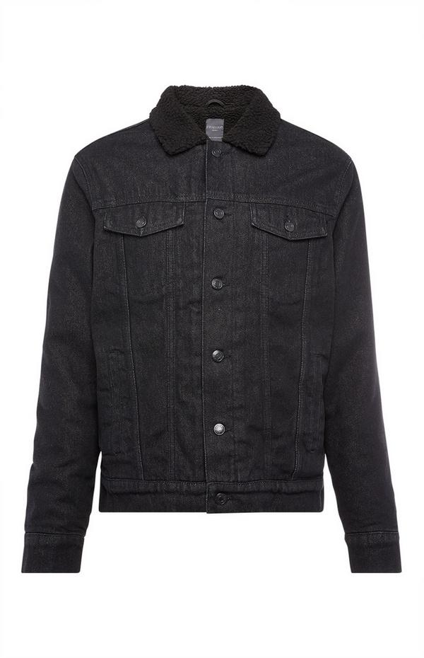 Giubbotto jeans nero con lana
