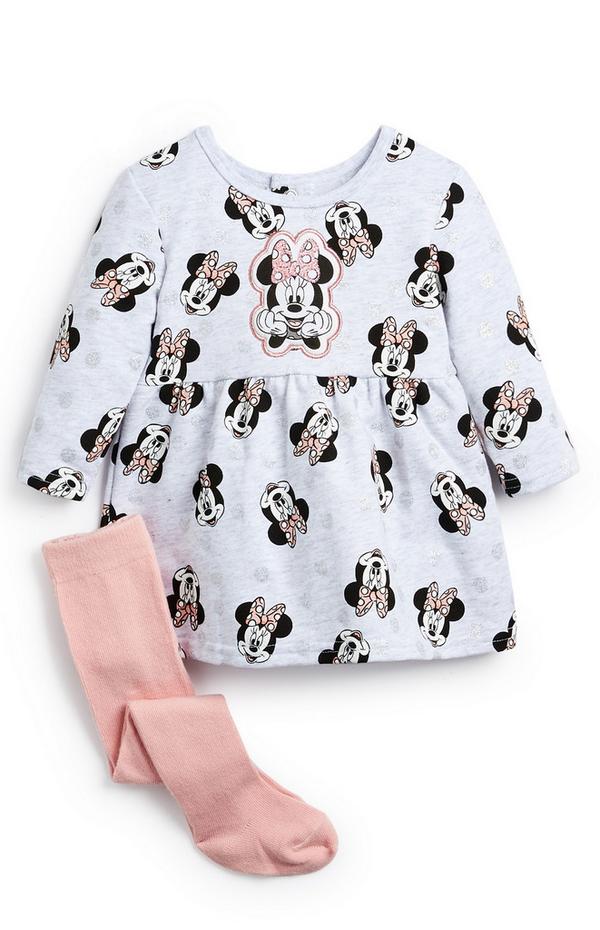 Grau-rosafarbenes „Minnie Maus“ Kleid und Strumpfhose für Babys (M)