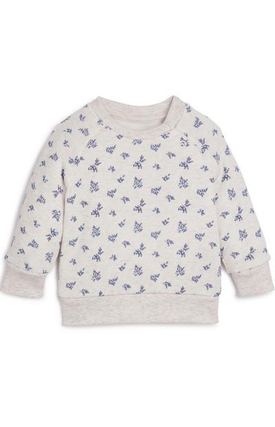 Crèmekleurige babysweater met ronde hals en bloemenprint, meisjes