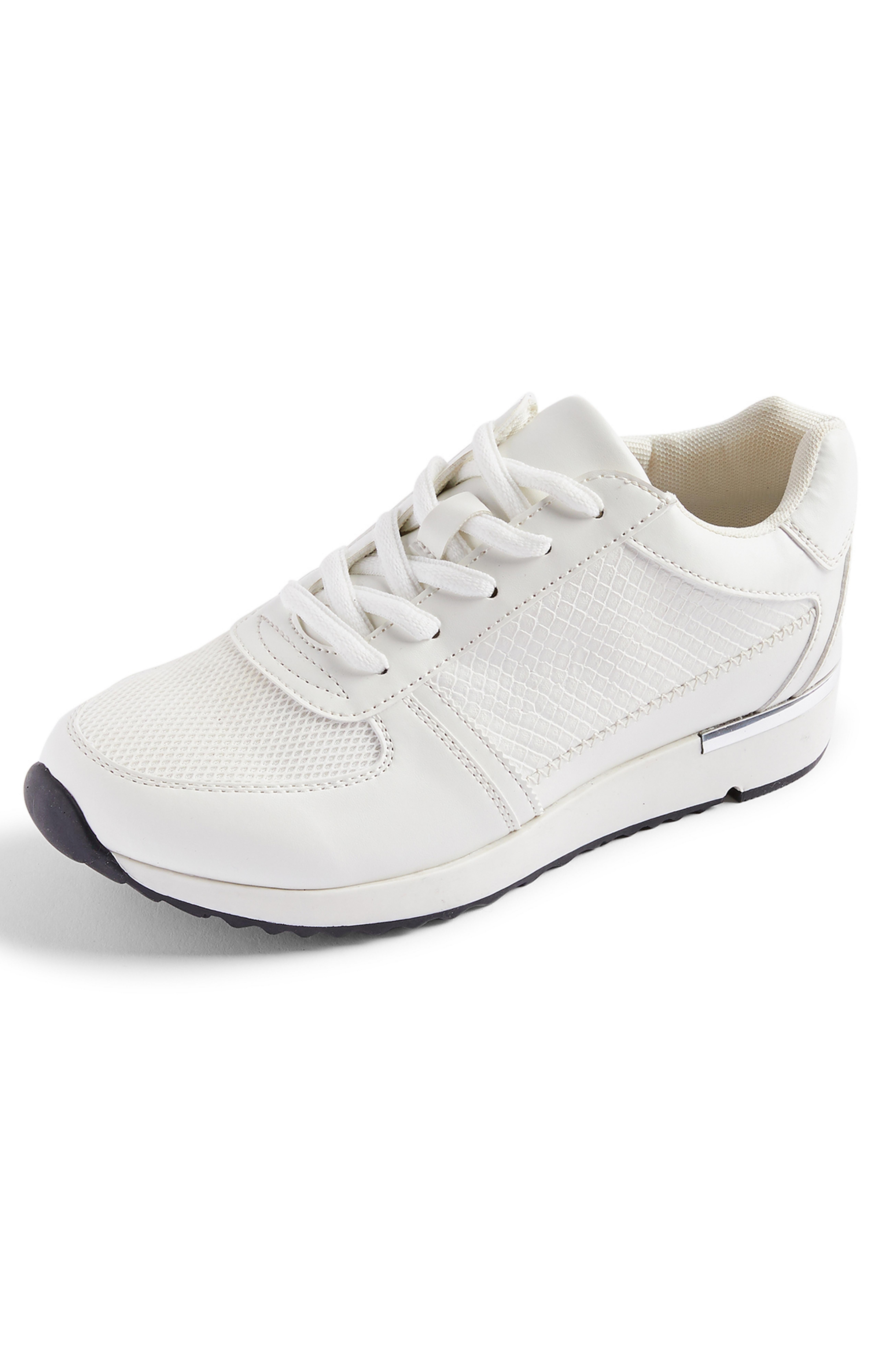 White Snakeskin Print With Metal Detail Trainer | Women's Trainers ...