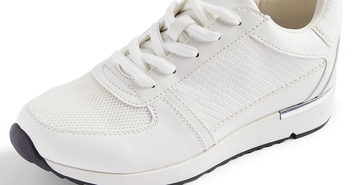 White Snakeskin Print With Metal Detail Trainer | Women's Trainers ...