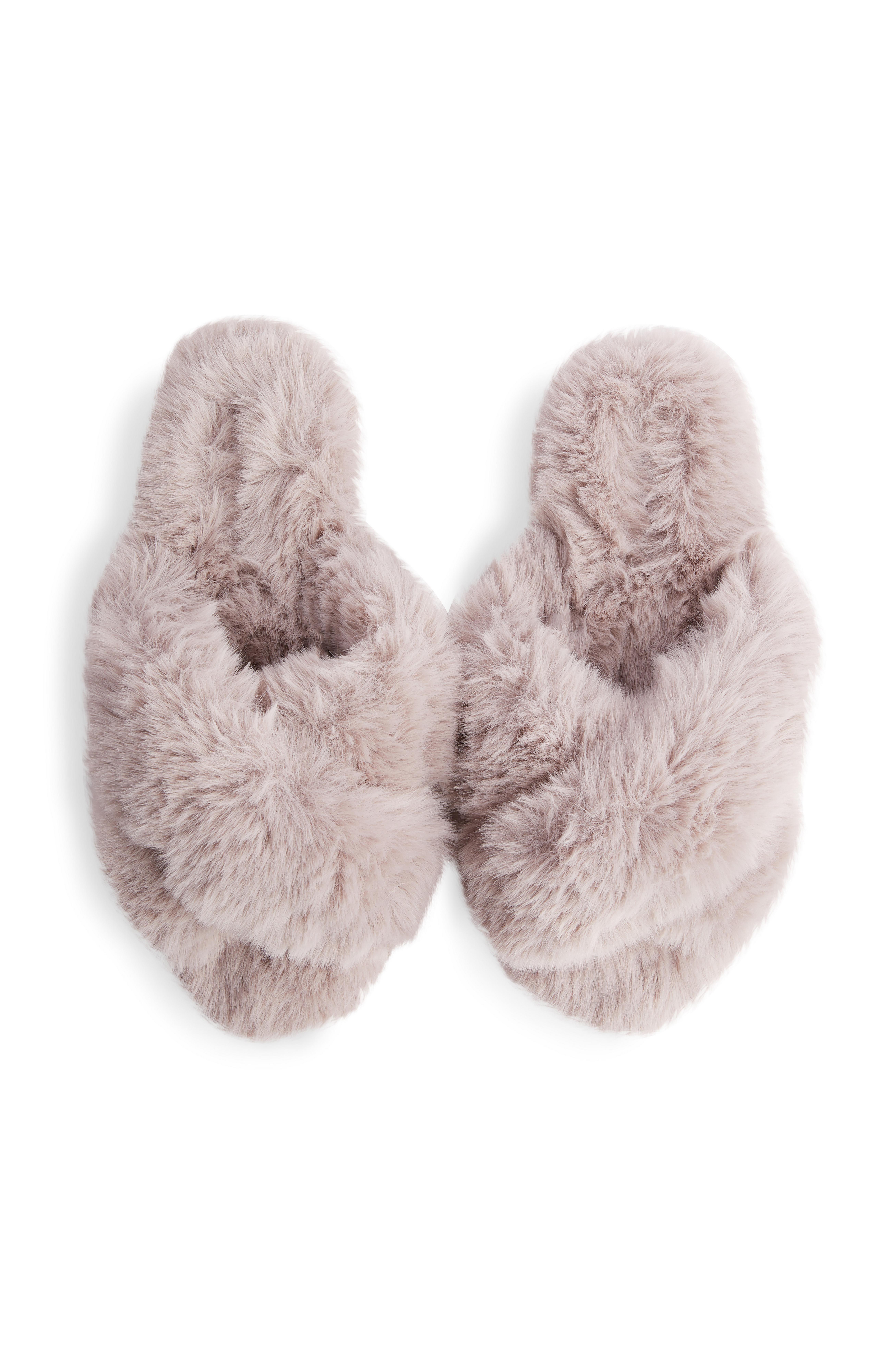 grey fluffy sliders primark