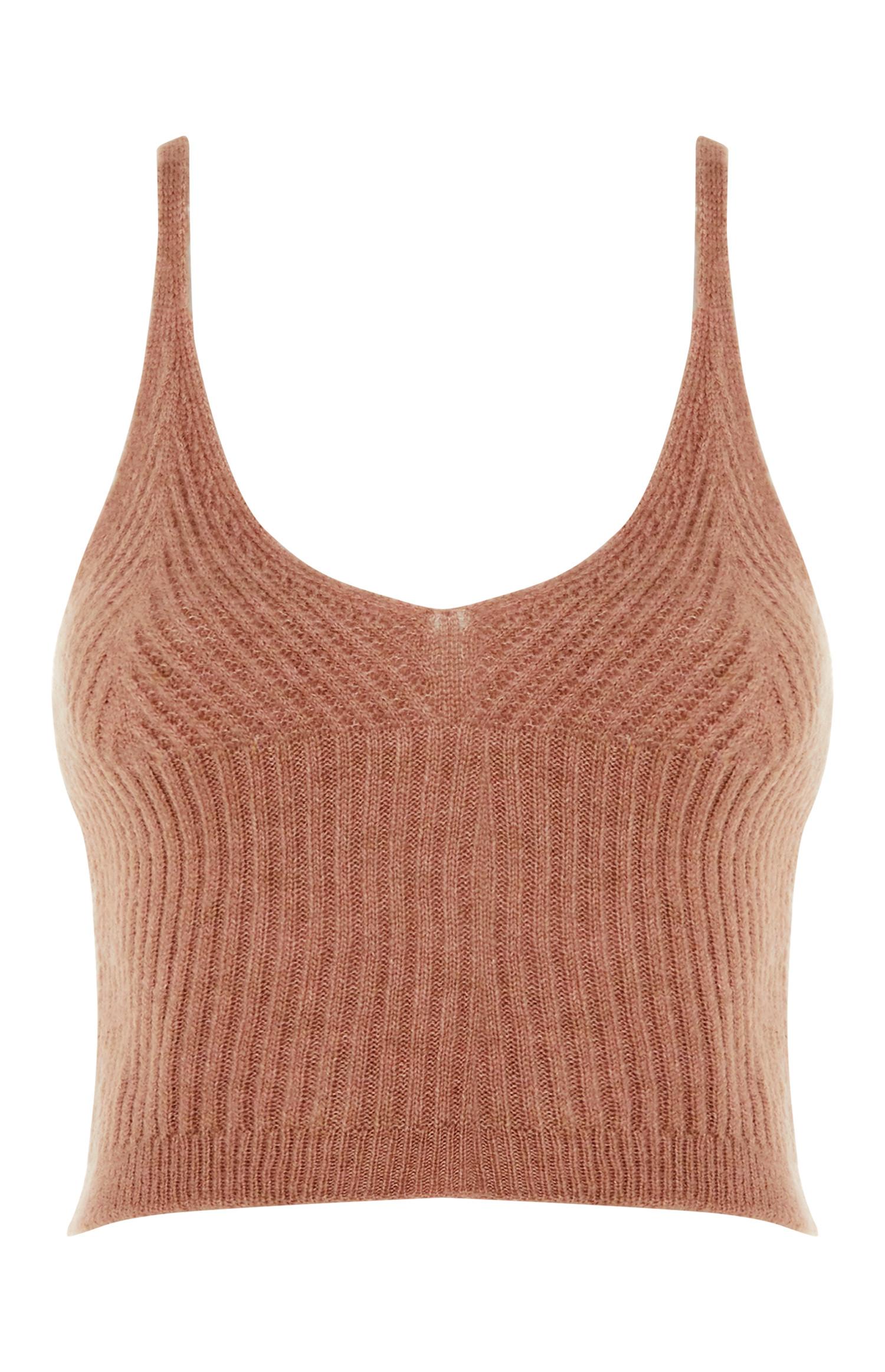 Top estilo bralette malha castanho
