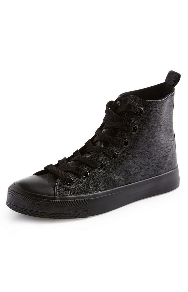 Black Classic Faux PU Leather High Top Trainers | Women's Trainers | Women's Shoes & Boots | Our