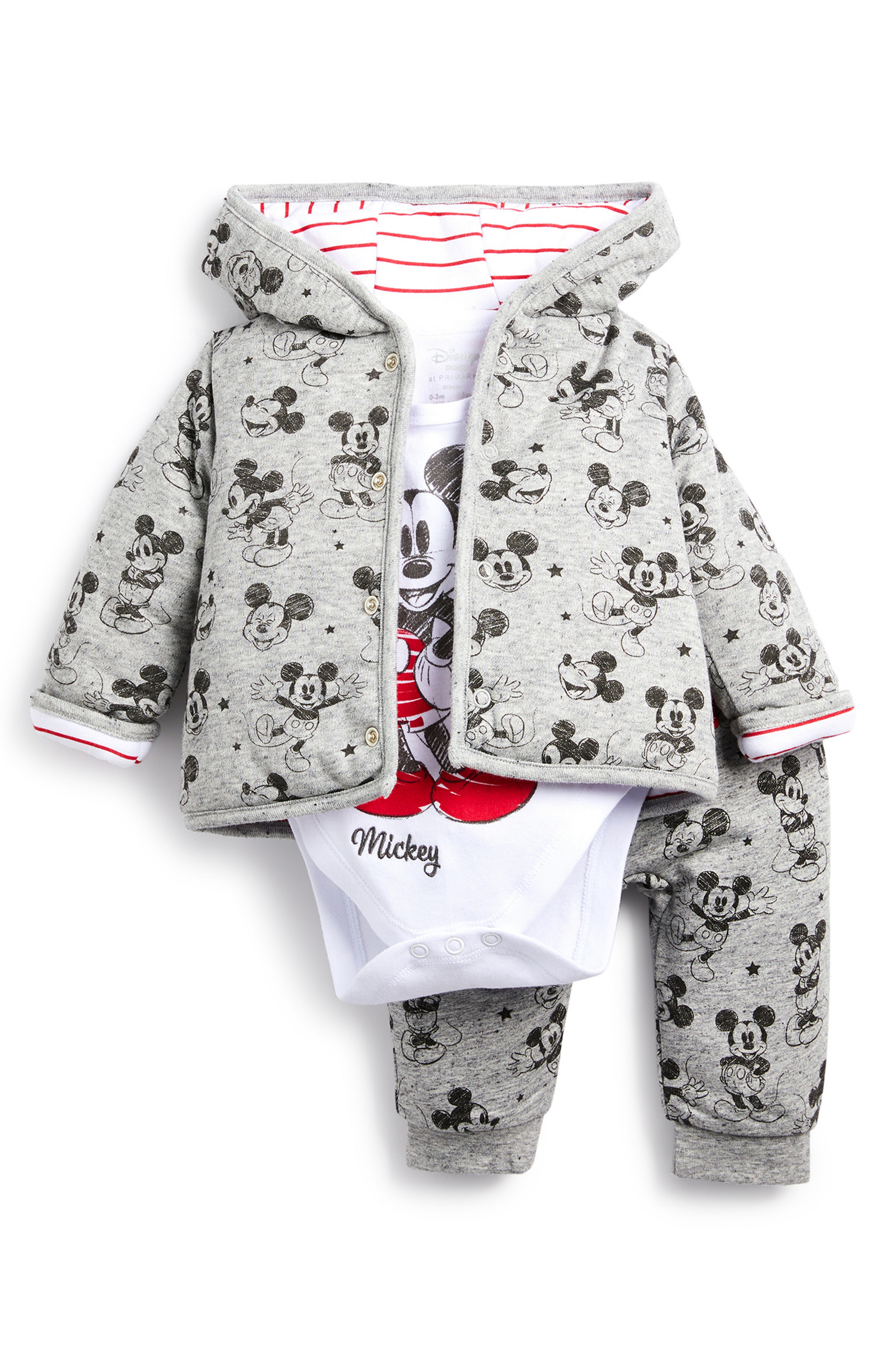 Grijs babyjoggingpak met capuchon Mickey Mouse voor jongens, 3-delig