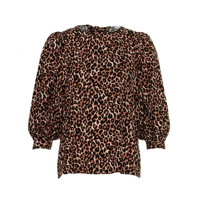 Viscose blouse met luipaardprint en striksluiting