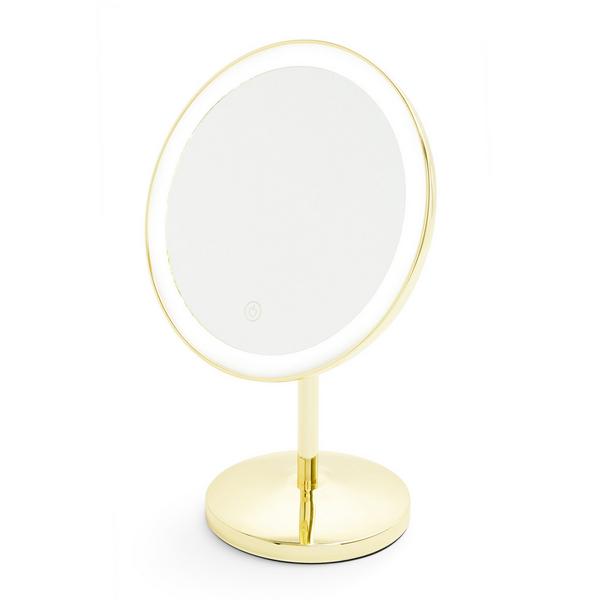 Goldtone Round Light Up Vanity Mirror