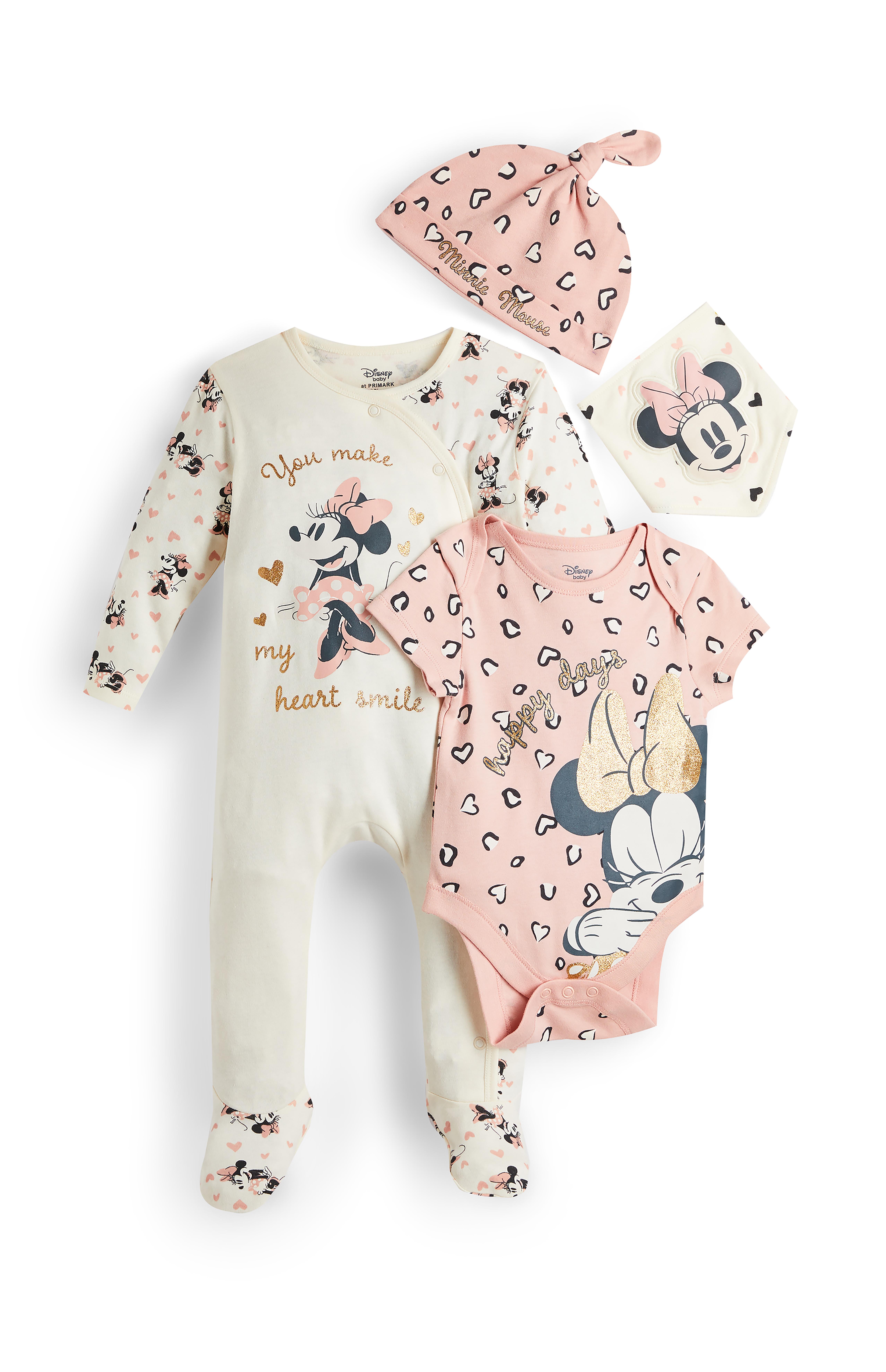 Conjunto Rosa De 4 Piezas De Minnie Mouse De Disney Para Recien Nacida Basicos De Moda Para Bebe Moda Para Bebes Y Recien Nacidos Ropa Para Ninos Todos