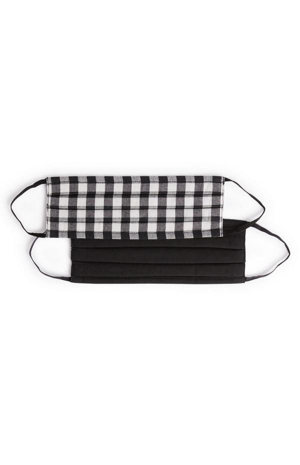 Woven Black and White Check Face Coverings 2 Pack