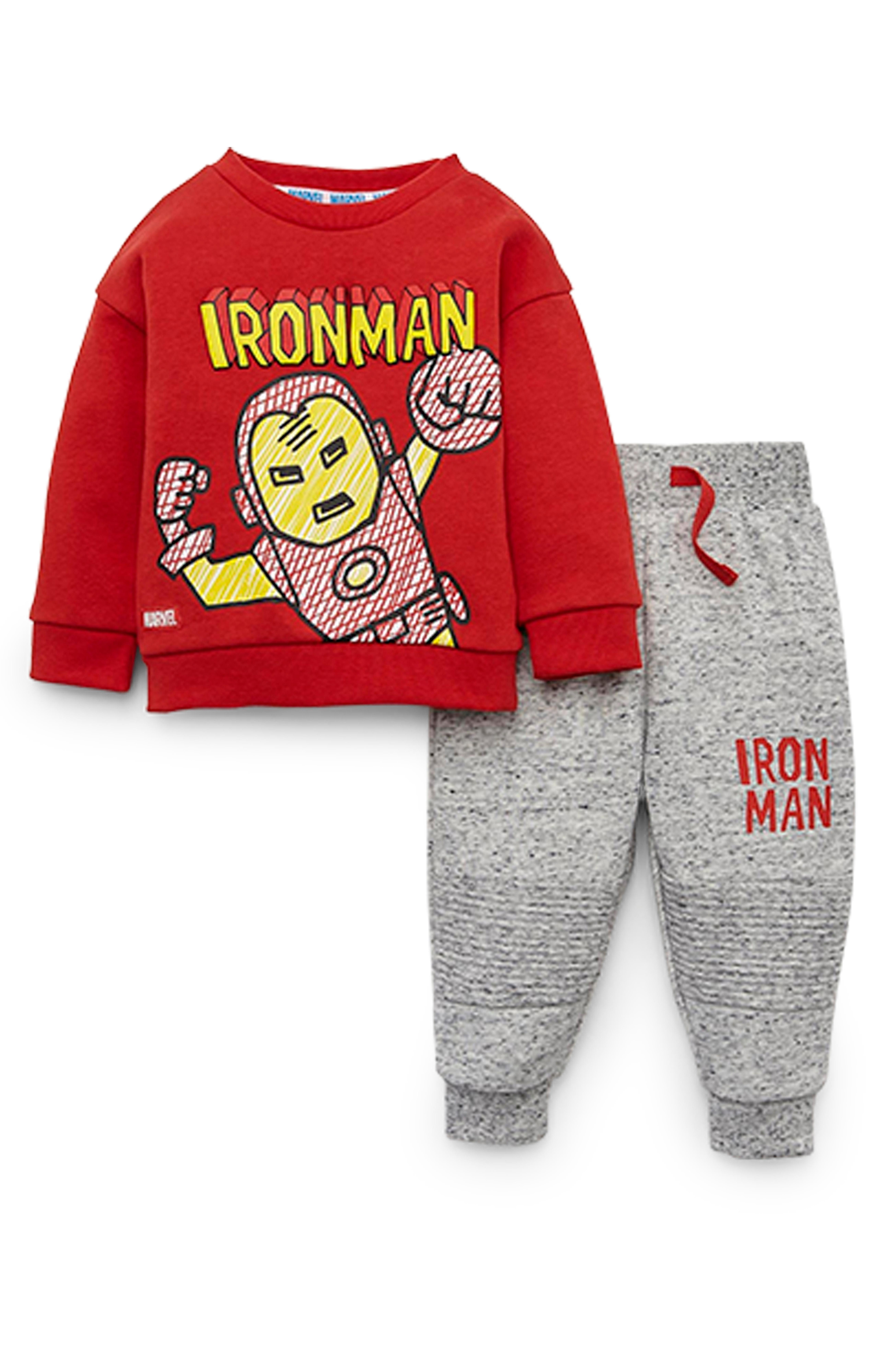 Fantovski komplet rdečega puloverja in sivih hlač za prosti čas za dojenčke Disney Ironman