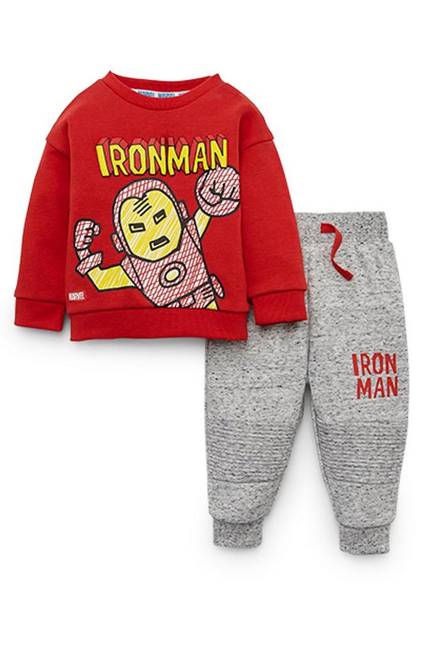 Baby Boy Disney Ironman Red Sweater And Grey Joggers Set