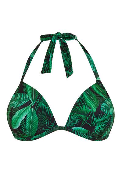 Green Leaf Print Moulded Triangle Bikini Top