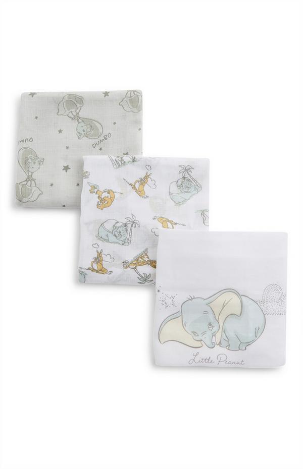 Weiße „Disney Dumbo“ Mulltücher für Babys, 3er-Pack