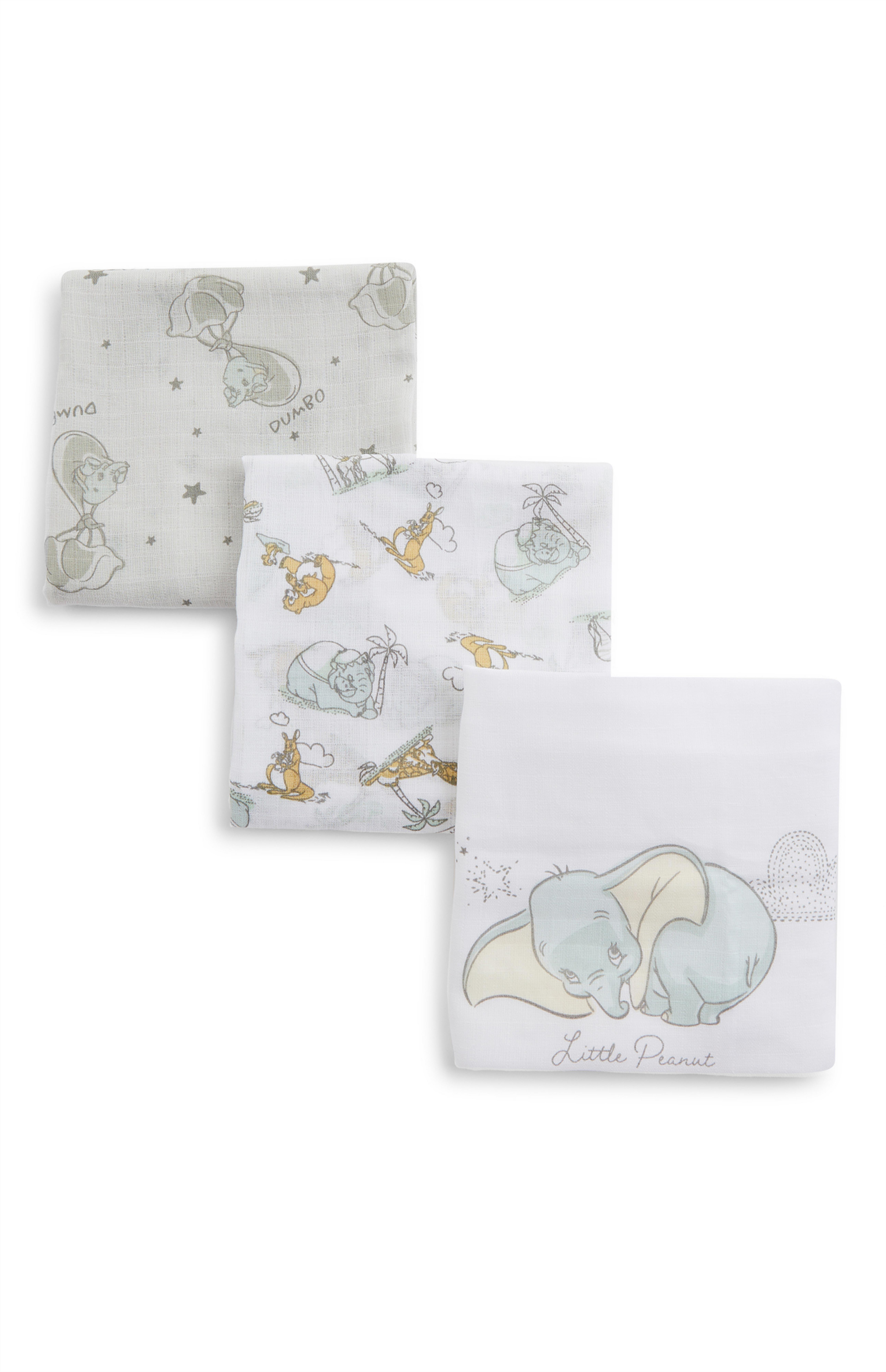 White Disney Dumbo Print Baby Muslins 3 Pack Baby Accessories Baby Newborn Clothes Kids Clothes All Primark Products Primark Poland