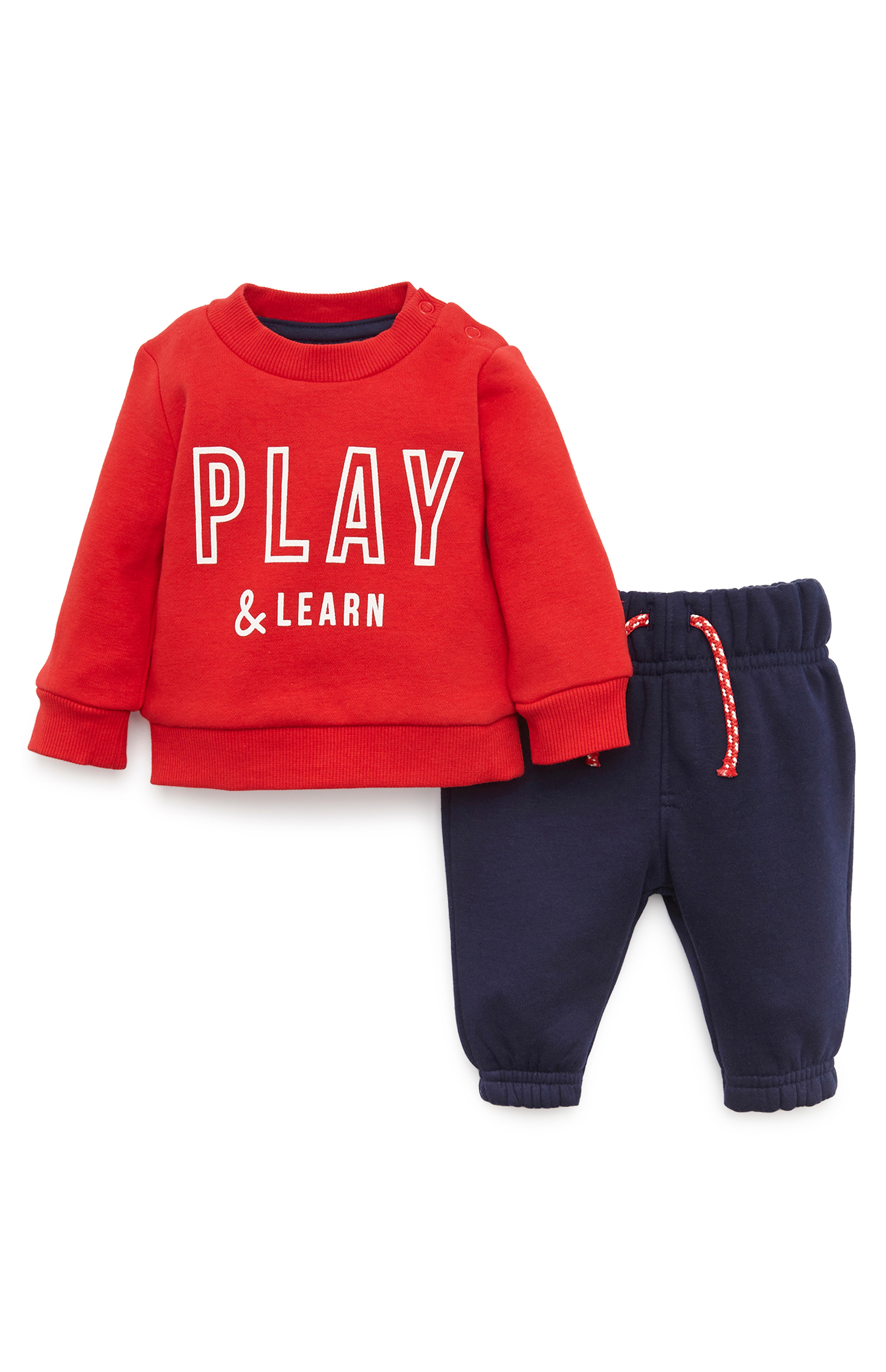 Rode sweater met ronde hals en donkerblauwe joggingbroek voor baby's (jongen)