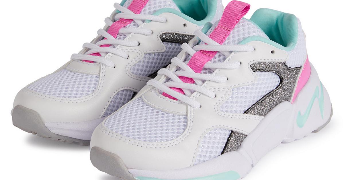 Younger Girl White And Pink Mesh Chunky Sneakers | Girls Shoes | Girls ...
