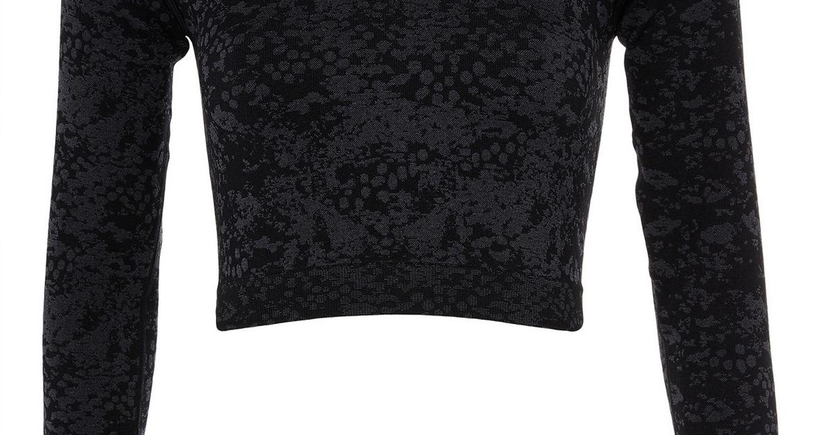 Black Jacquard Longsleeved Crop T-Shirt | Women's Gym Clothes | Women's ...