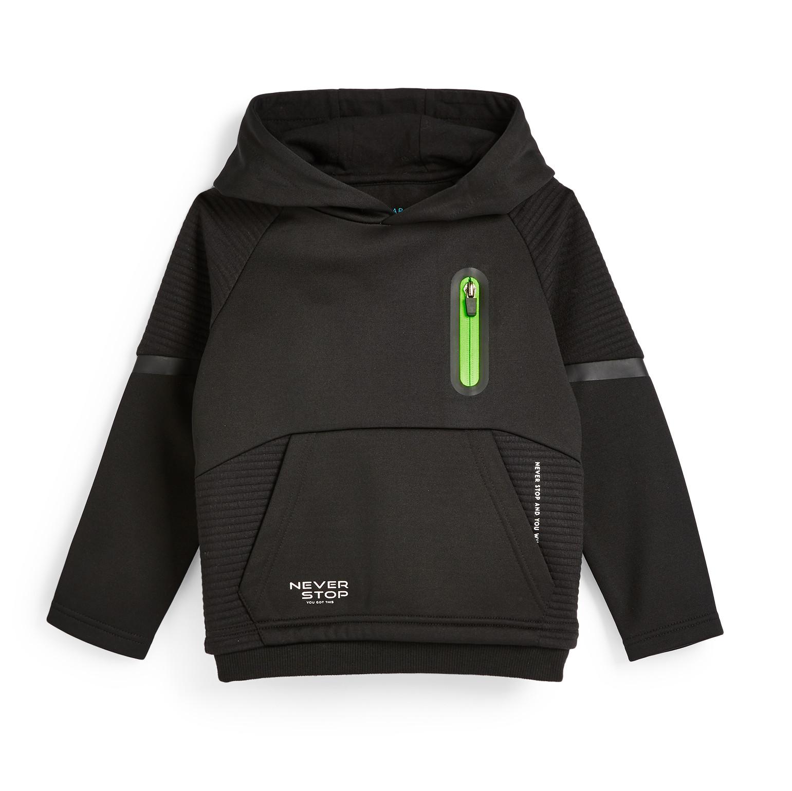 Sweat à capuche de sport noir en tissu ottoman avec col large garçon