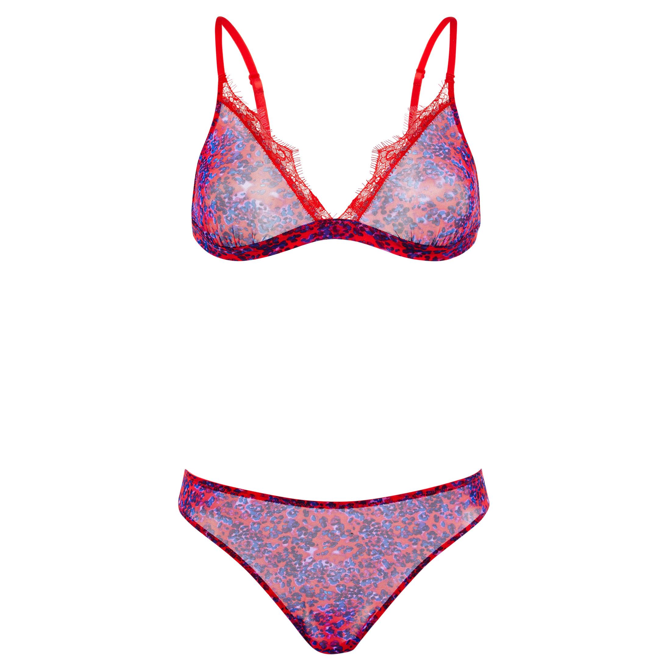 Red Print Mesh Lace Lingerie Set Lingerie & Underwear Sets Lingerie