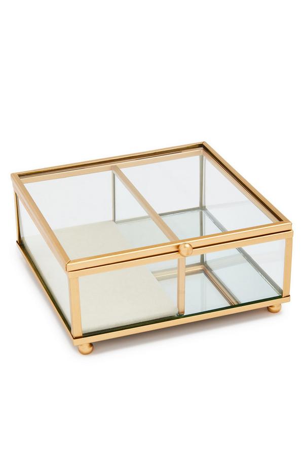 Small Glass Gold-Tone Jewellery Box