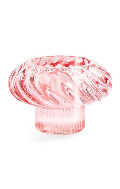 Rožnato stekleno držalo za čajno svečko