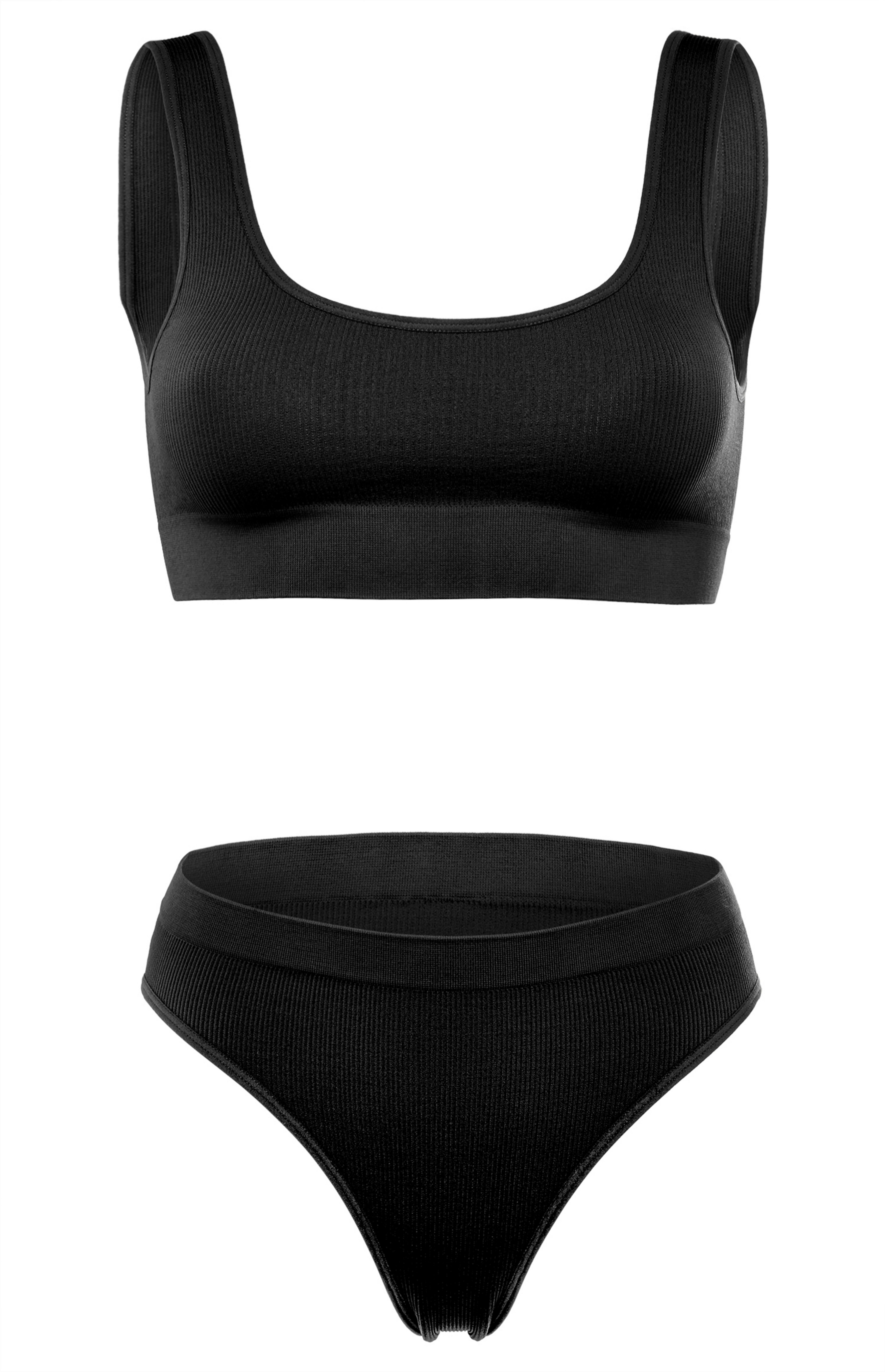 Black Seamfree Crop Top and Briefs Set Lingerie & Underwear Sets