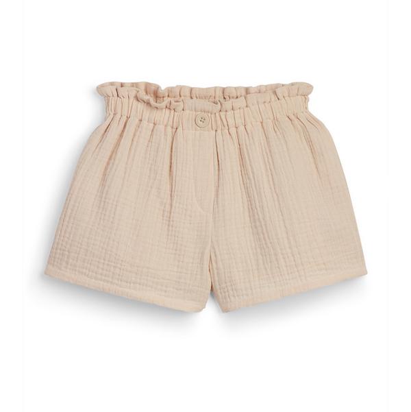 Younger Girl Beige Crinkle Cotton Shorts