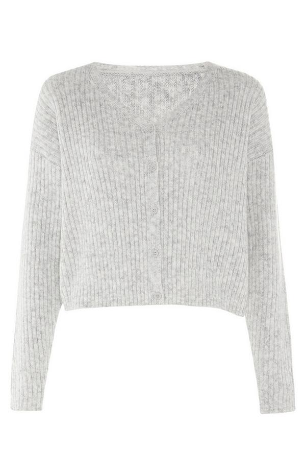 Grey Ribbed Knit V Neck Cardigan | Women's Cardigans | Women's Jumpers ...