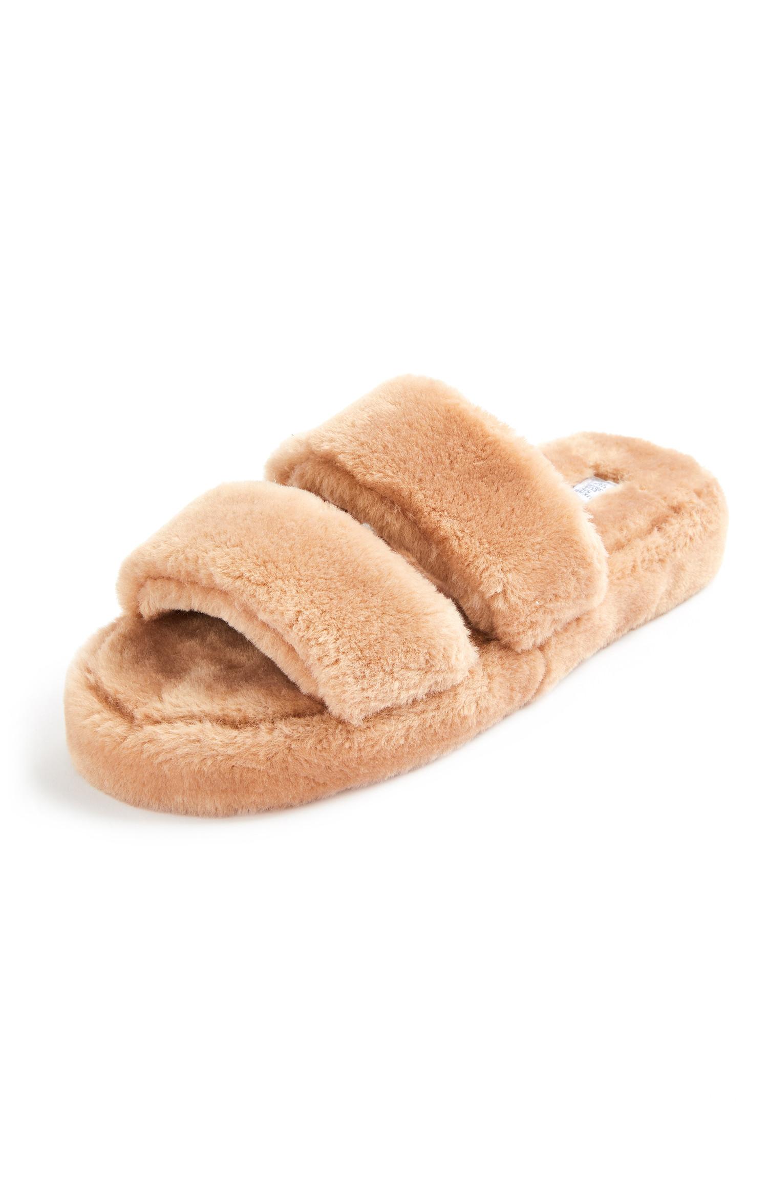 Camel Faux Fur Double Strap Flatform Sliders Women S Slippers Women S Shoes Boots Our Women S Fashion Range All Primark Products Primark Uk