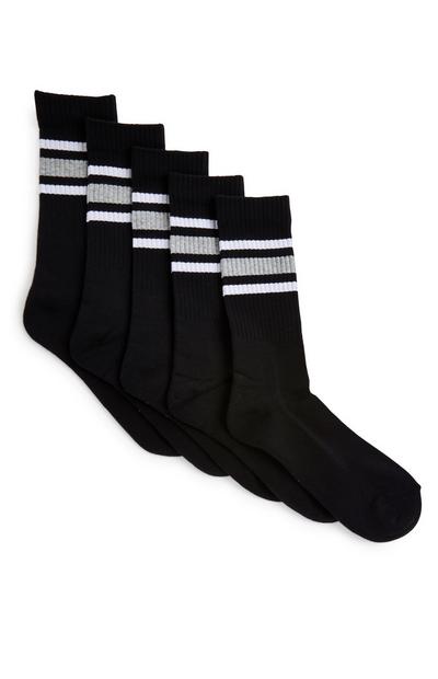 Schwarze Sportsocken mit grauen Streifen, 5er-Pack