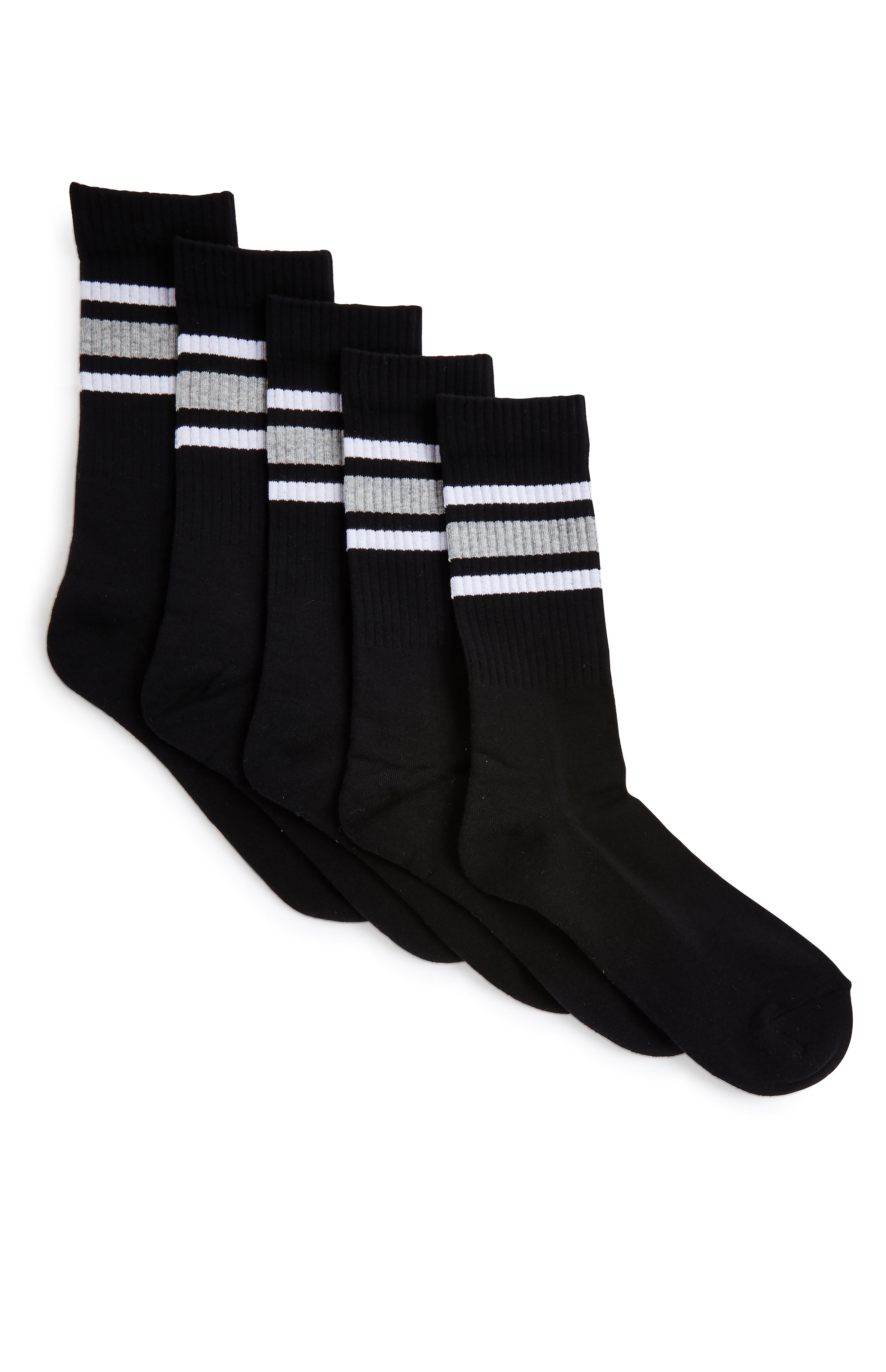 Black And Grey Stripe Sports Socks 5 Pack | Men's Sports Socks | Men's ...