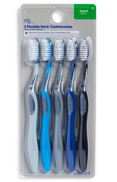 5 spazzolini da denti blu tono su tono con setole dure